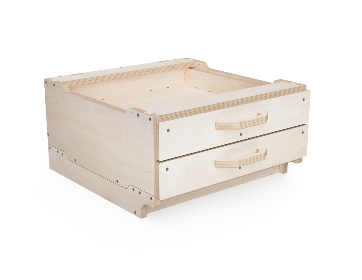 Stackable modular cabinet unit in 1/4 height configuration.