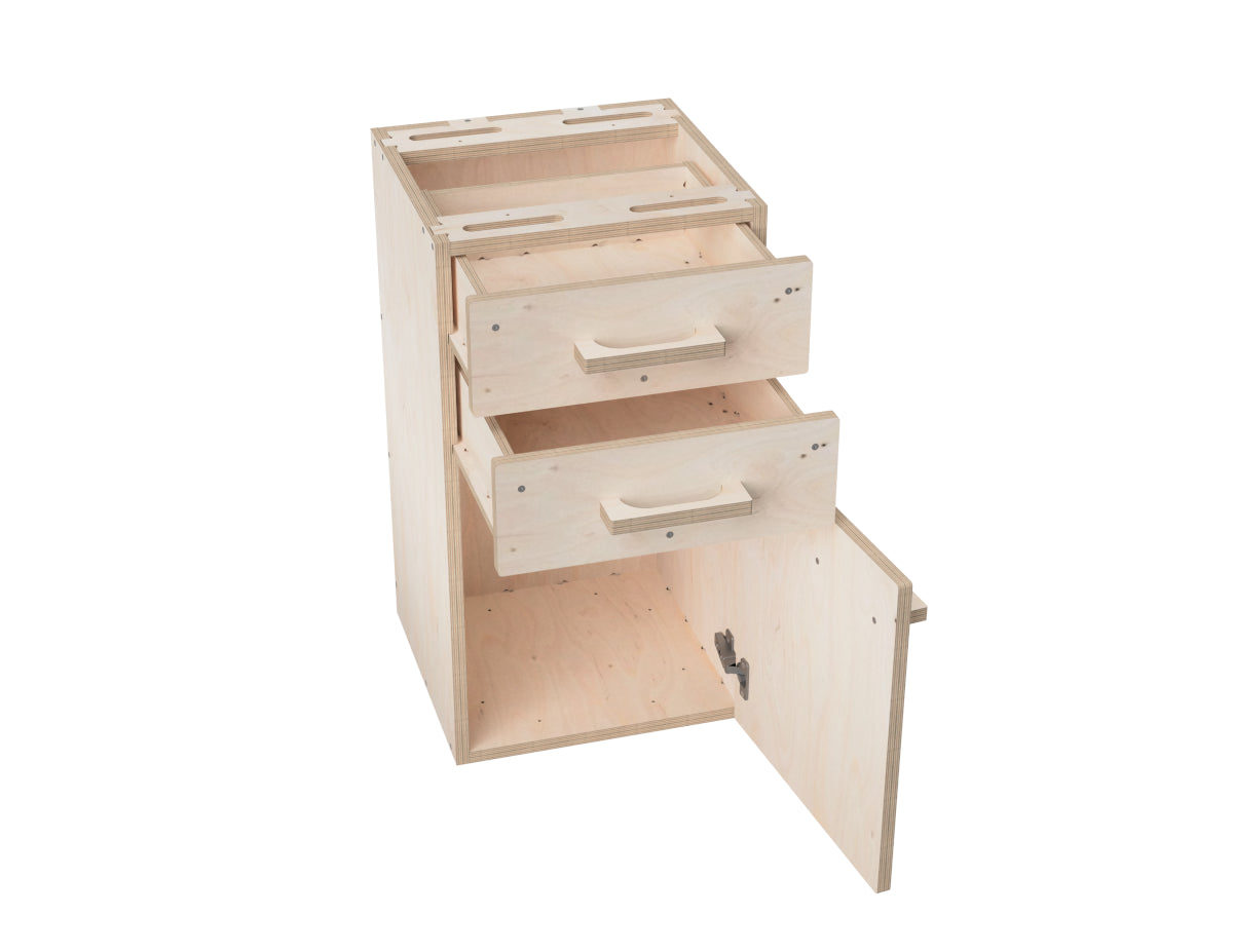 CNC woodworking project: modular workbench attachment cabinet