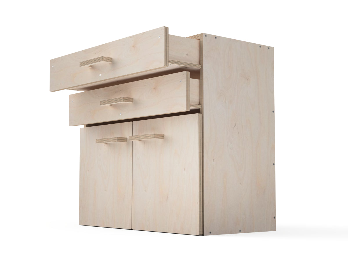 DXF files for double modular workbench cabinet with drawers