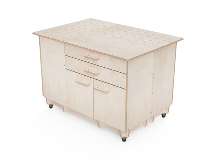 Workshop cabinet attachment for modular workbench setup