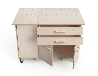 Modular workbench storage cabinet with easy-access drawers