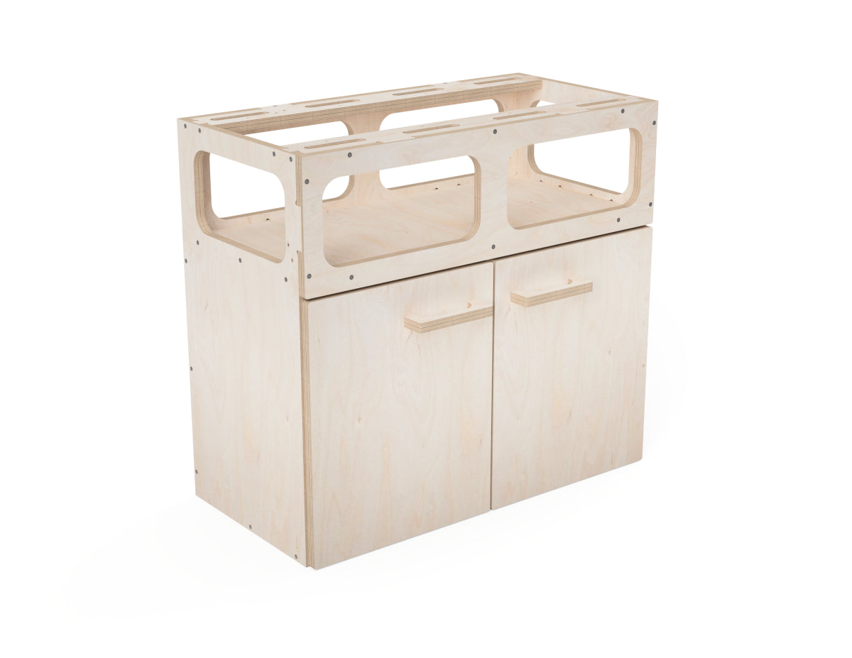 CNC cut double modular workbench cabinet DXF design with open shelf