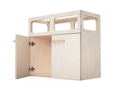 Plywood modular workbench cabinet design with shelf and doors