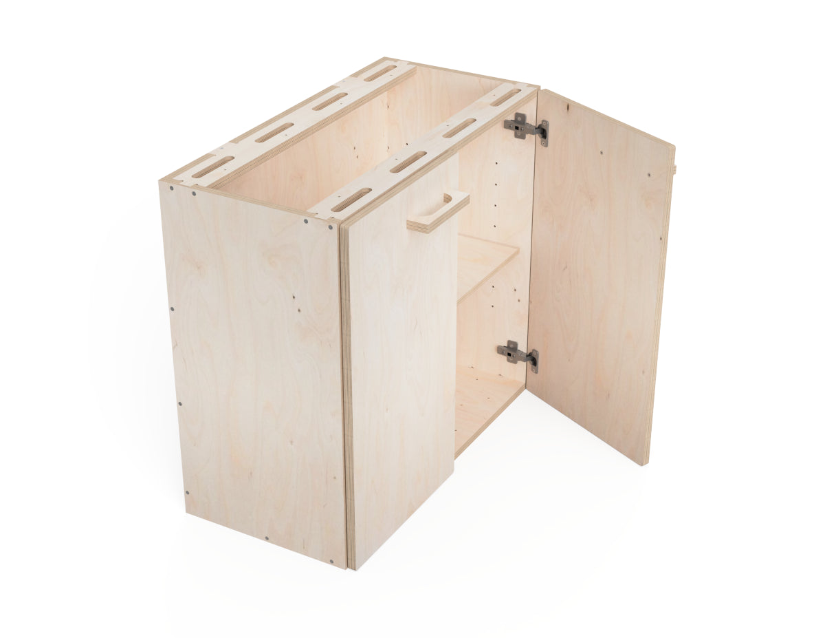 CNC plywood cabinet with shelf insert for organizing workshop tools