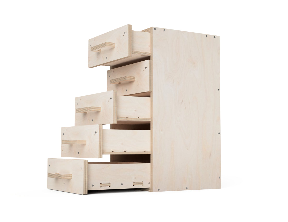 Five spacious drawers for modular workbench DXF design