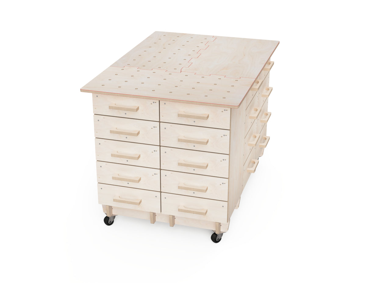 Modular workbench cabinet with built-in drawer slides