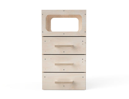 Custom workbench module with open storage and 3 drawers