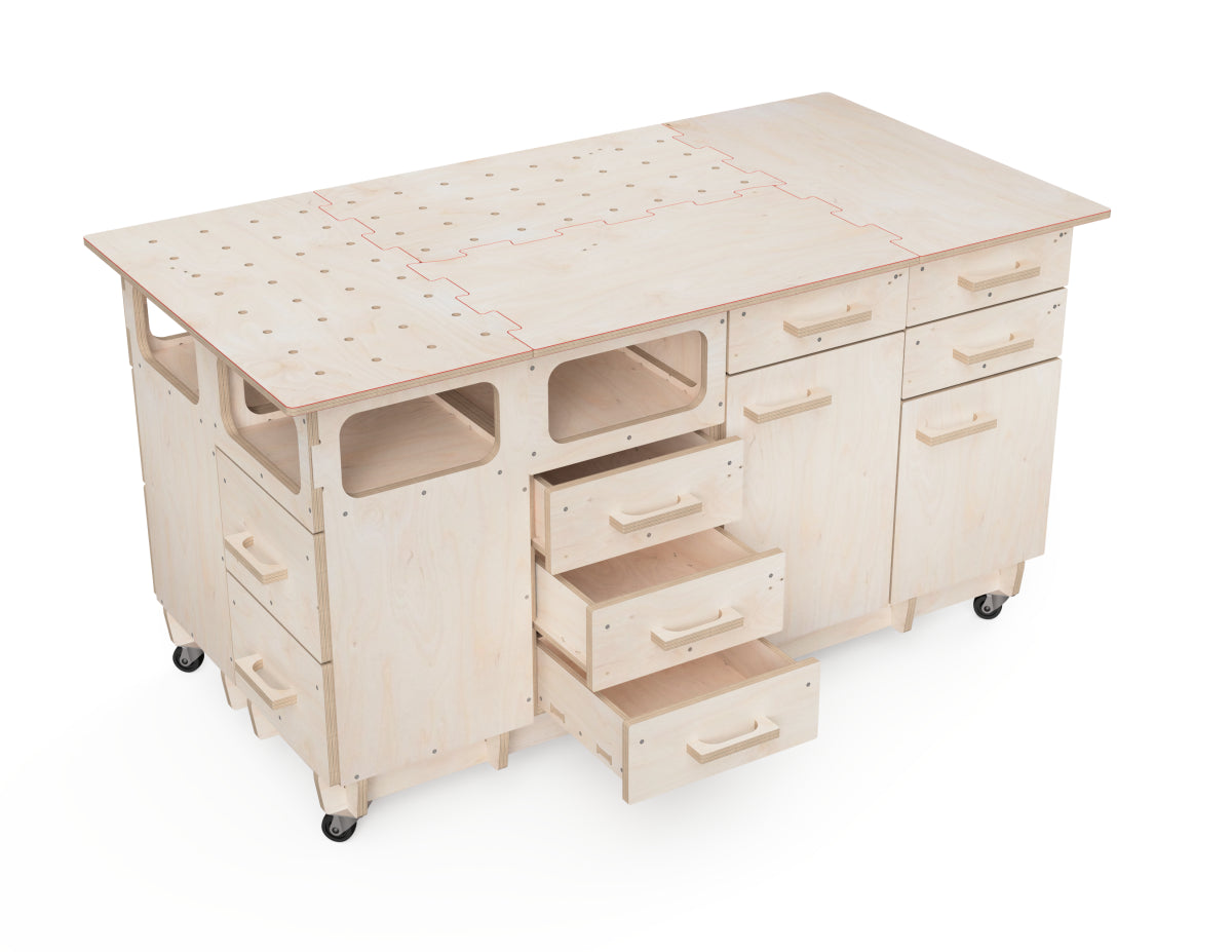 DIY modular workbench storage with built-in drawer slides