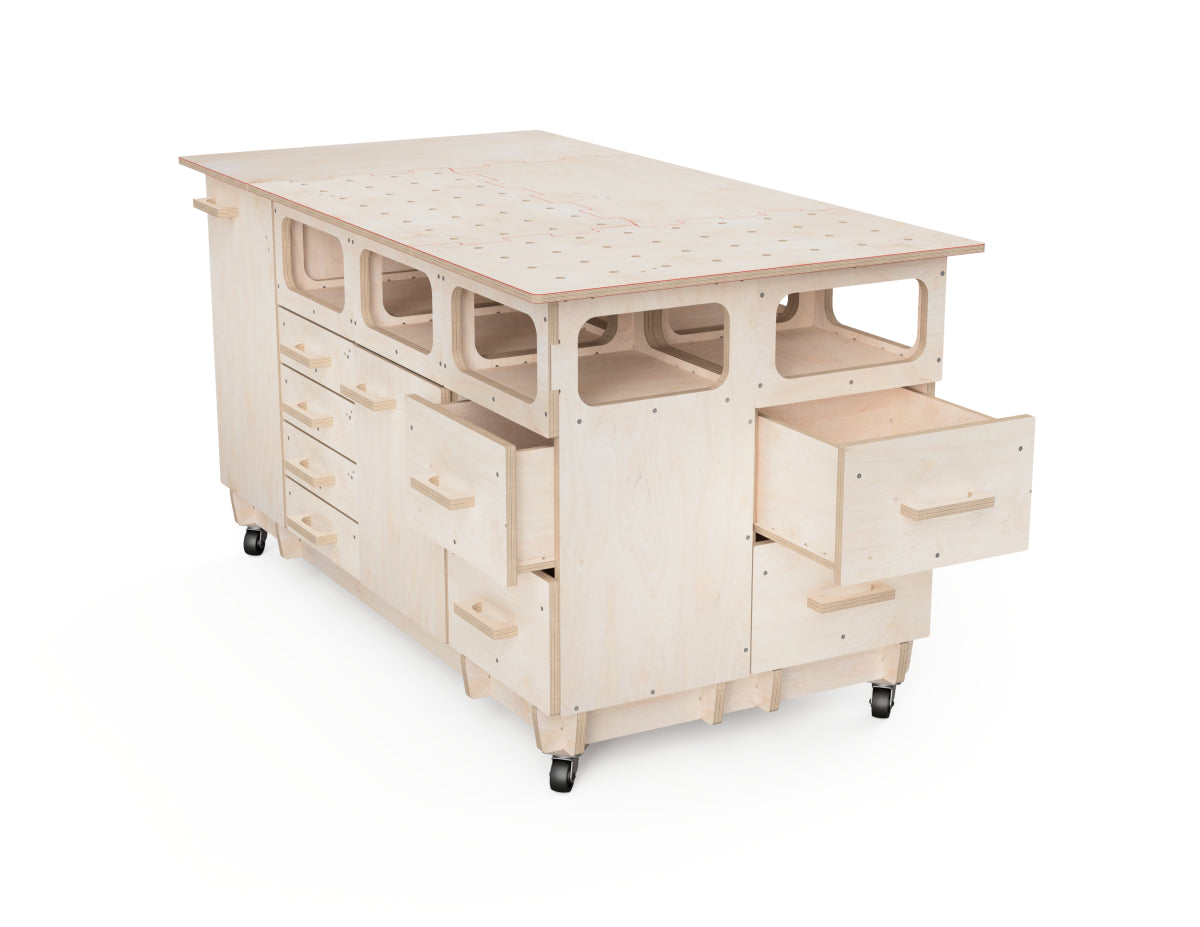 Modular workbench storage solution for CNC woodworking enthusiasts