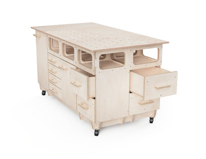 Modular workbench storage solution for CNC woodworking enthusiasts