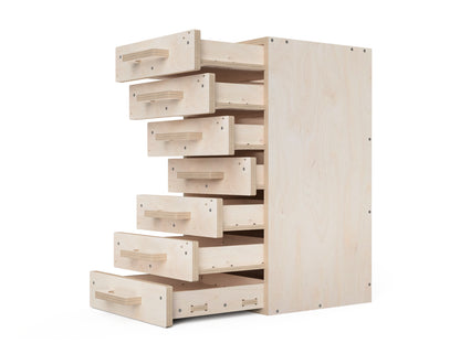 CNC cabinet project files with seven spacious drawers and panels
