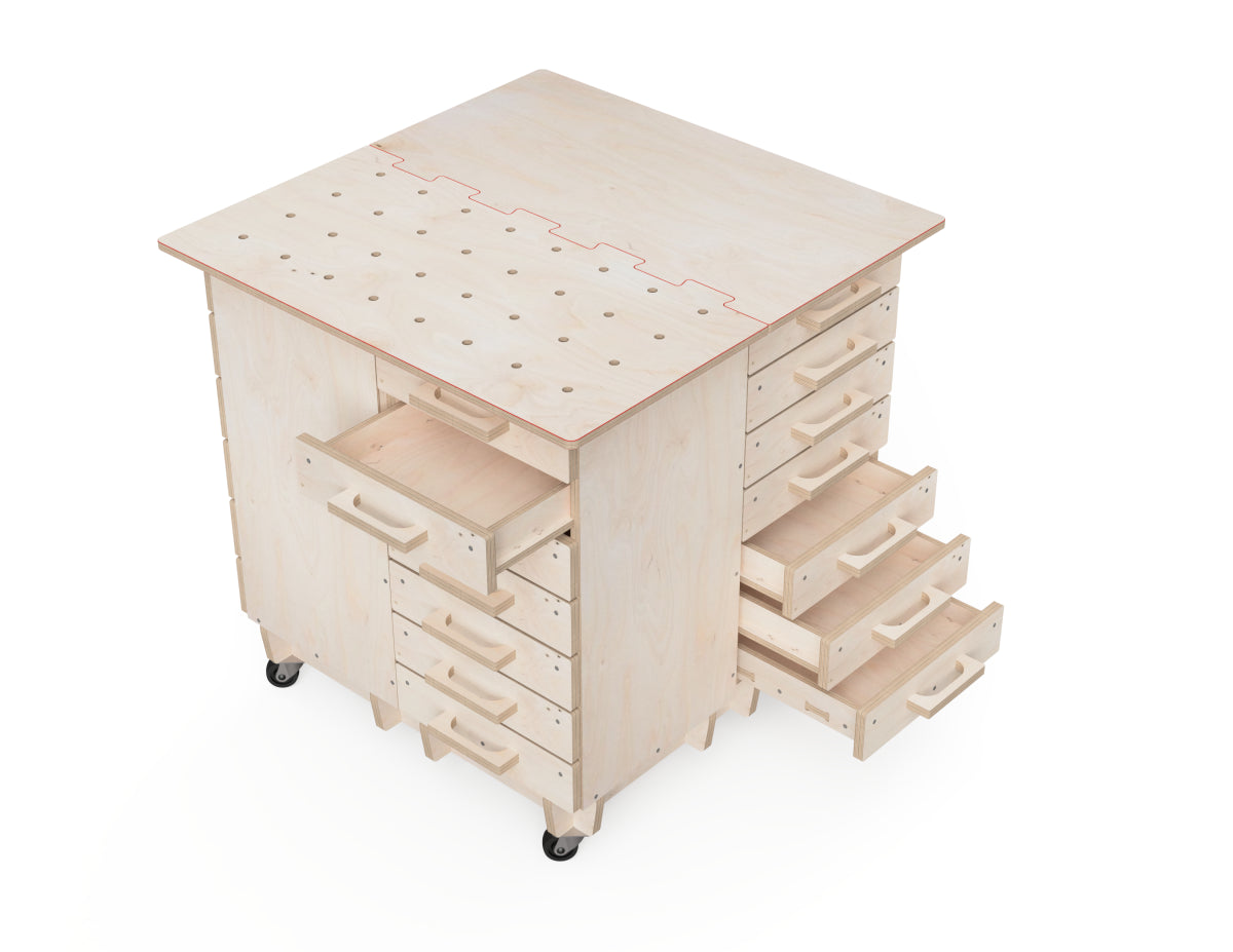 Seven-drawer tool cabinet for modular workbench CNC project