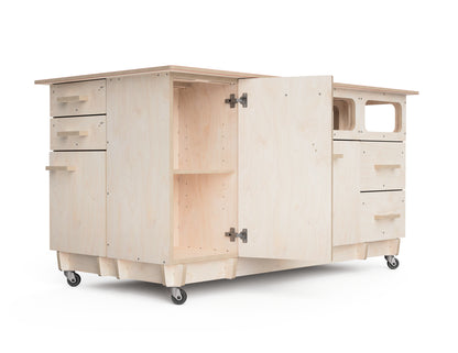 CNC woodworking cabinet design for modular workbench setup