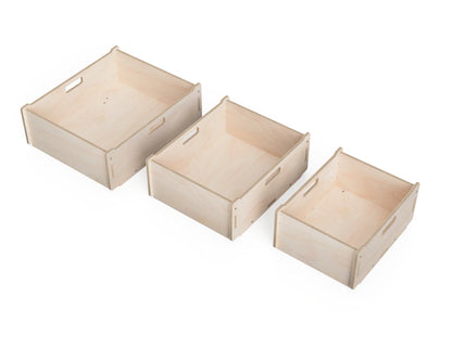 CNC cut stackable plywood boxes for workshop storage