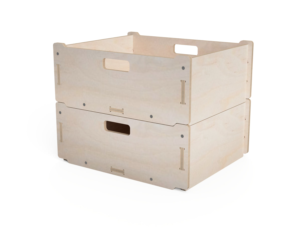 Stackable storage boxes with built-in carrying handles
