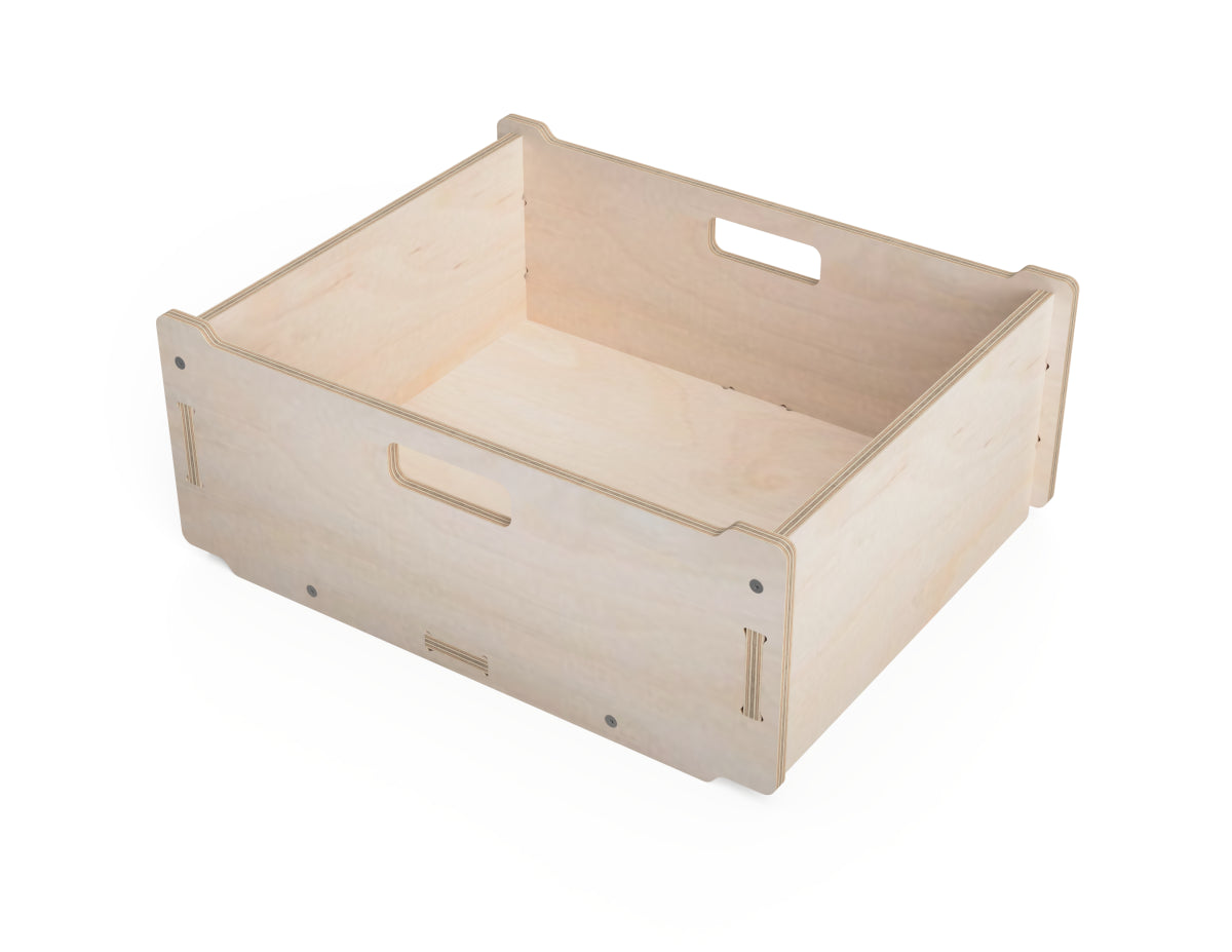 Plywood storage boxes for transporting and organizing goods