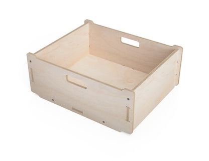 Plywood storage boxes for transporting and organizing goods