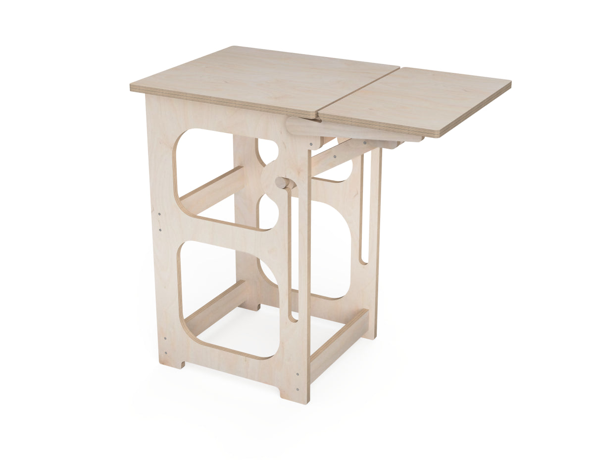 Modern space-saving plywood table with folding surface extension