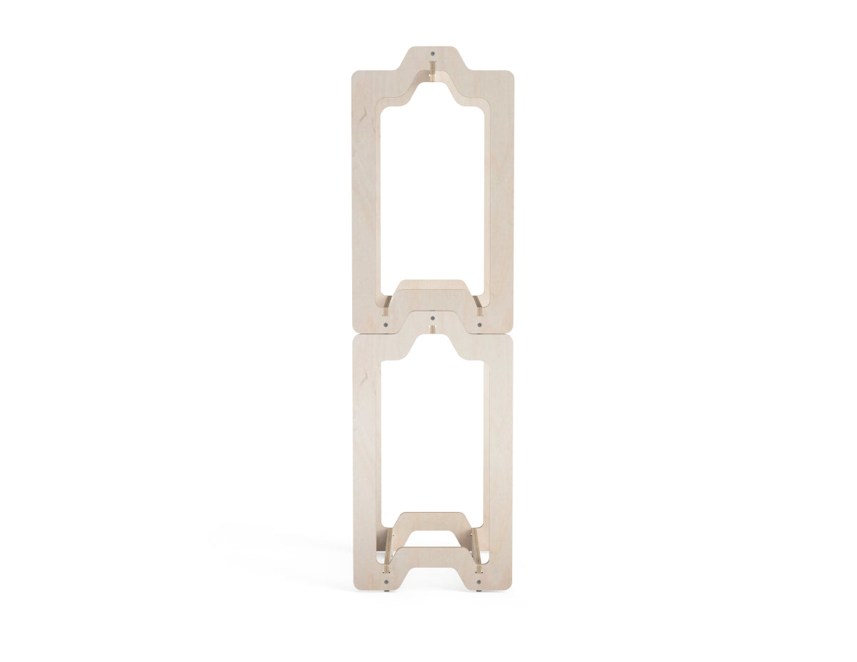 Stackable firewood storage basket showing interlocking joints, close-up