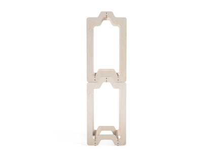 Stackable firewood storage basket showing interlocking joints, close-up