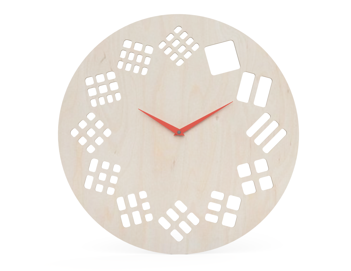 Clock Face "Squares" DXF file rendered from angled view for CNC cutting