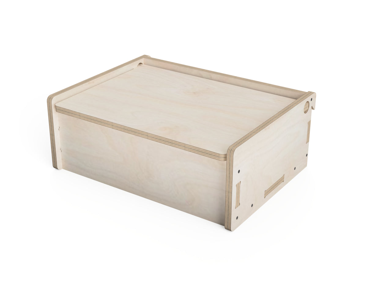 Rendered view of closed lid box - french cleat attachment - layout from DXF file