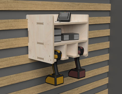 Double Shelf Drill Stand - French Cleat Attachment - DXF file rendered from angled view for CNC cutting