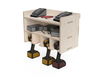 Double Shelf Drill Stand - French Cleat Attachment - DXF file rendered from angled view for CNC cutting