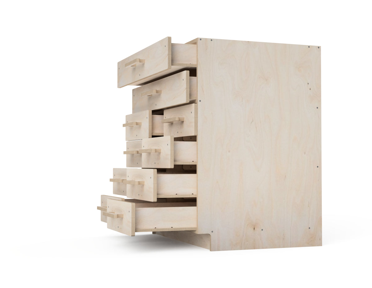 3D render of CNC-made double workshop cabinet with a spacious lower drawer – ideal woodworking project using DXF plans