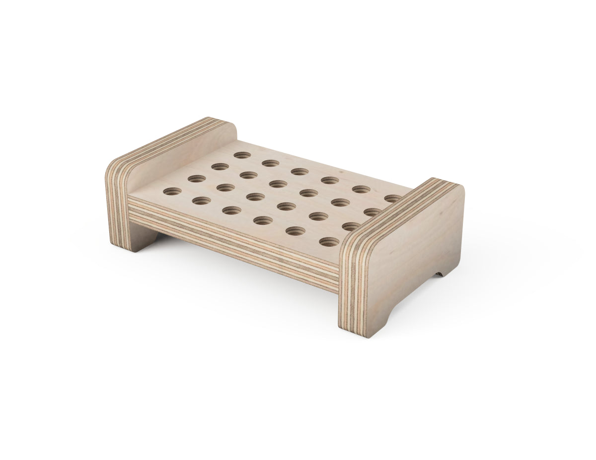 Compact wooden driver bit holder storing up to 24 screwdriver bits