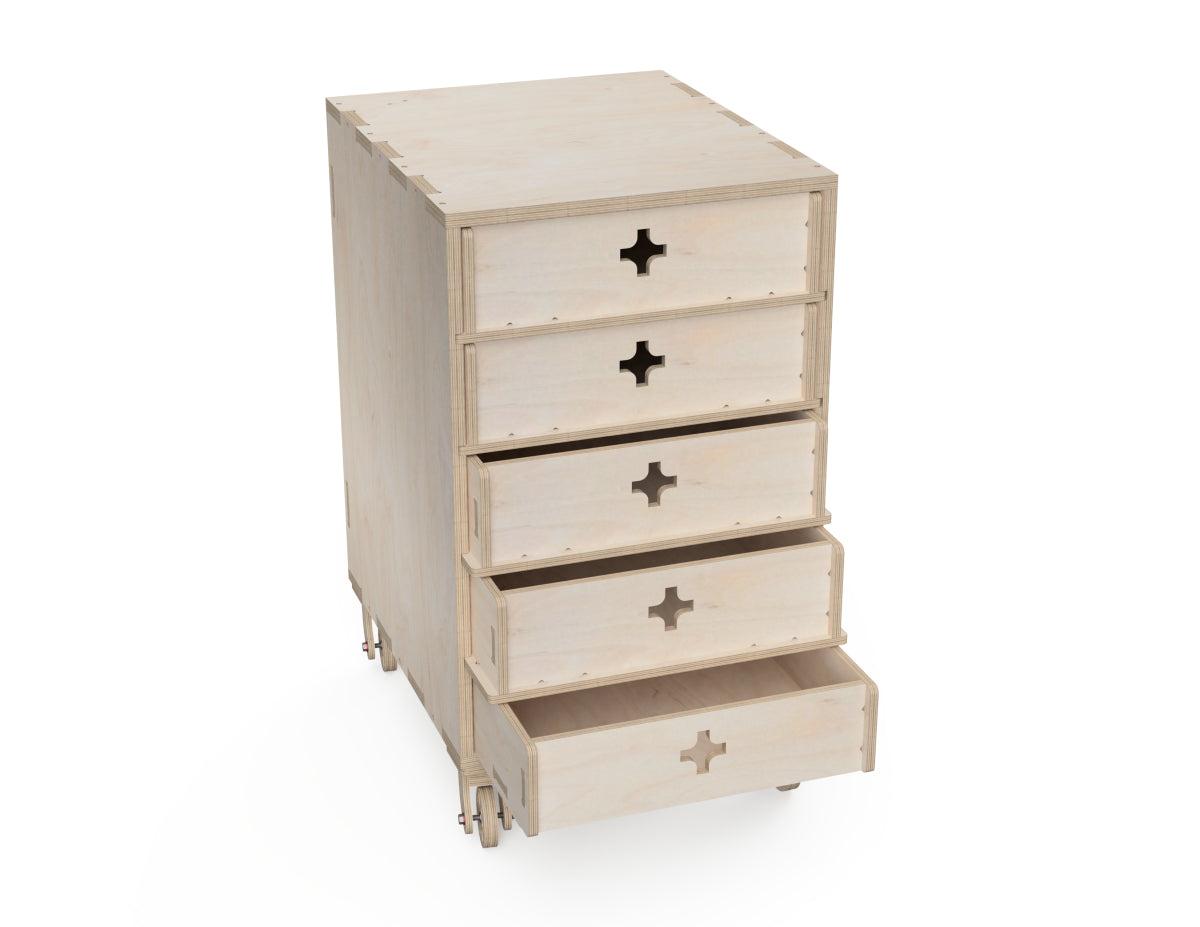 Five Drawer Cabinet For Workshop CNC-ready design showing joints and assembly features