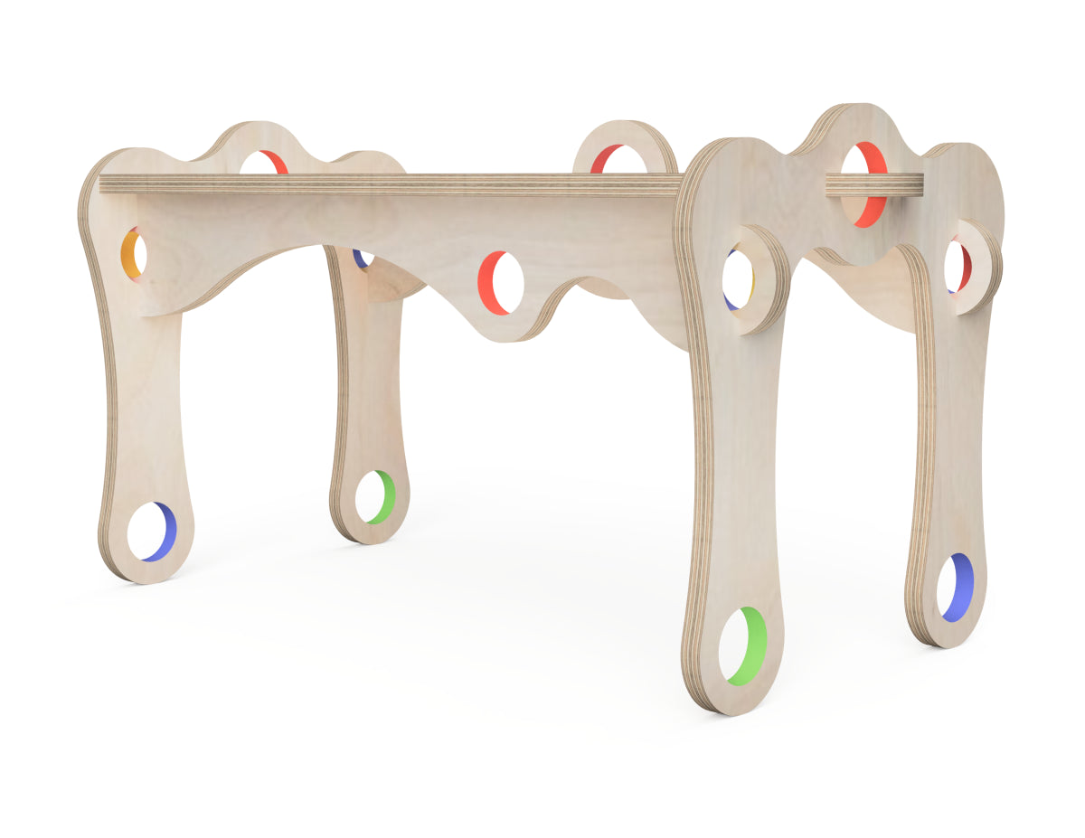 Kids Bench "Bubble Gum" DXF file rendered from angled view for CNC cutting