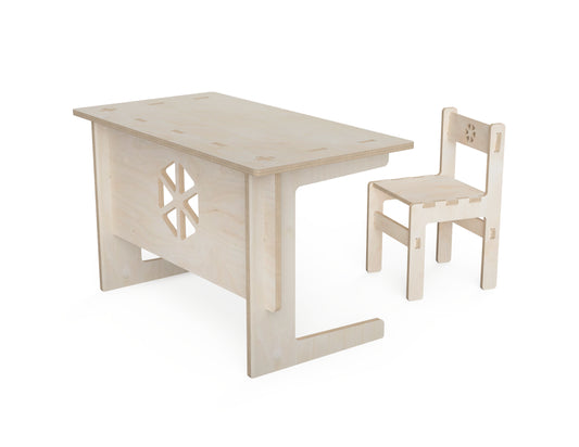 Kids Chair and Table - DXF File Bundle DXF file rendered from angled view for CNC cutting