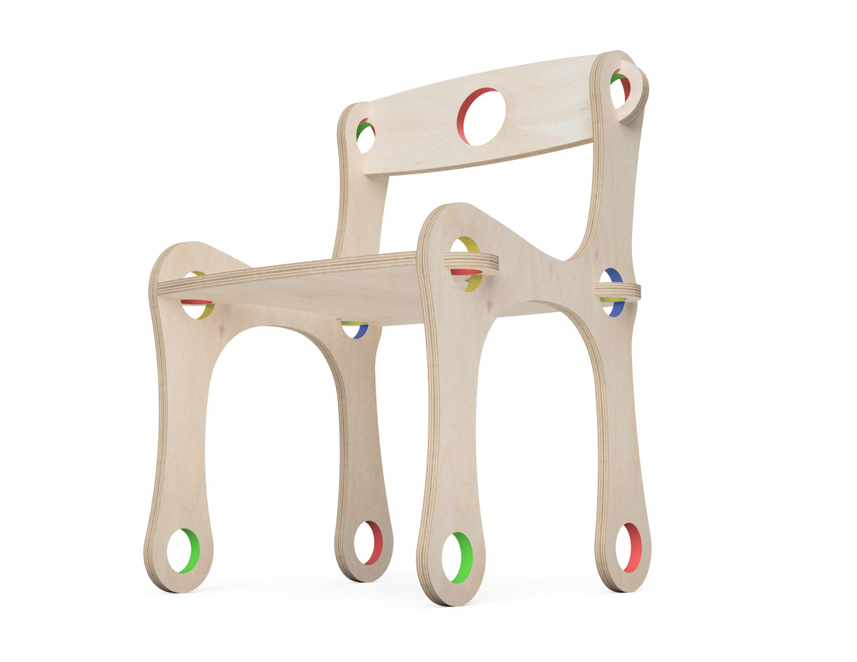 Kids Chair "Bubble Gum" DXF file rendered from angled view for CNC cutting