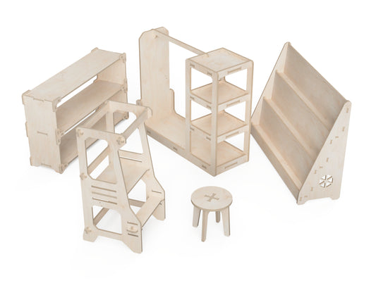 Kids Furniture -  DXF File Bundle DXF file rendered from angled view for CNC cutting