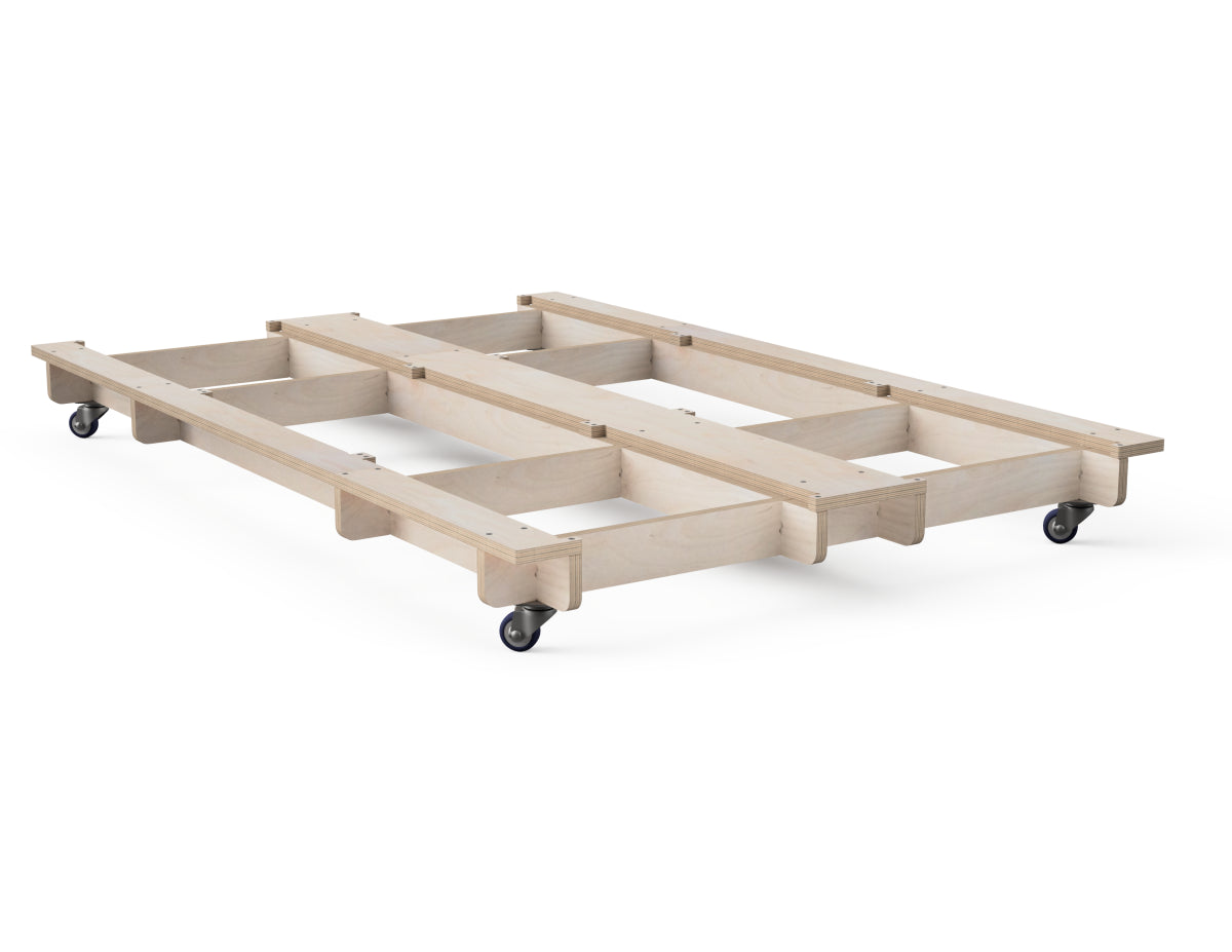 Rolling modular cabinet base with two rows of towers