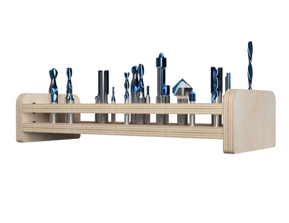Large Router Bit Storage DXF file rendered from angled view for CNC cutting