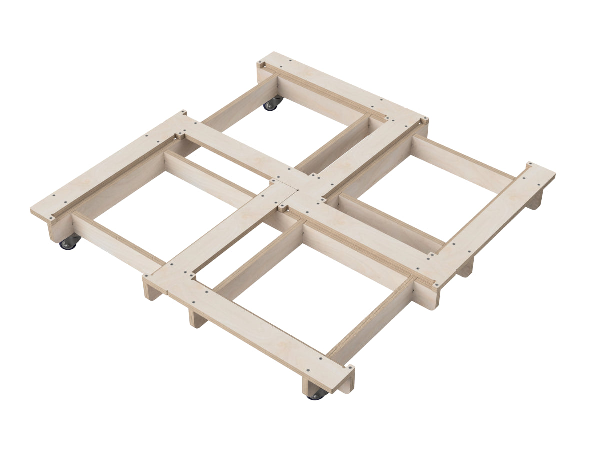 CNC plywood modular workbench base with wheels