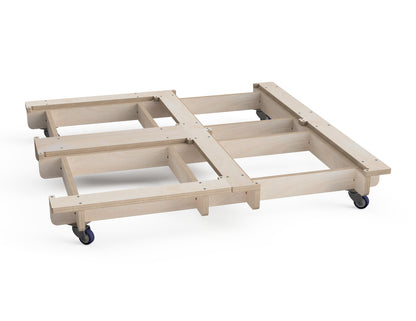 CNC plywood 2x2 cabinet base with wheels installed