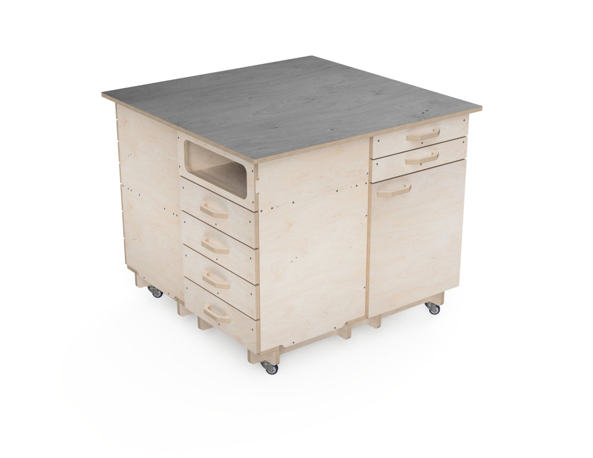 Rolling mobile workbench made from modular cabinets