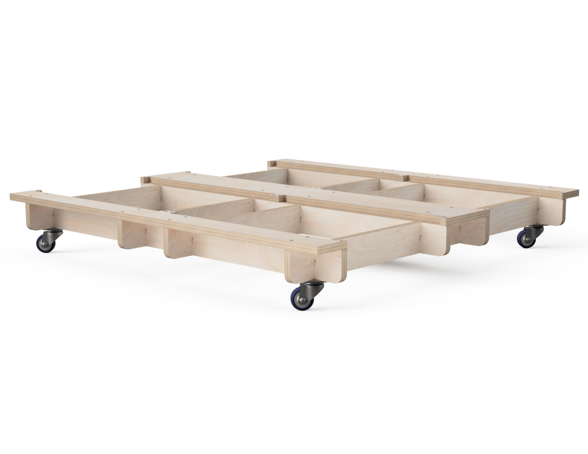 Plywood modular cabinet base with caster wheels