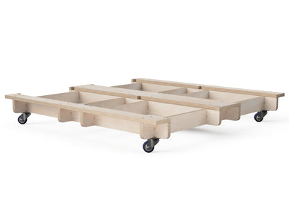 Plywood modular cabinet base with caster wheels