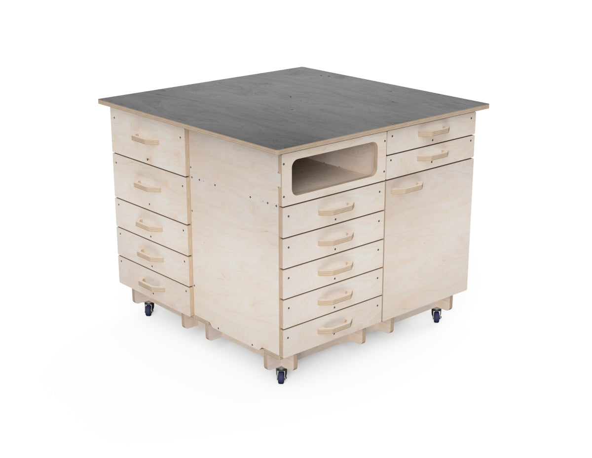 DIY mobile workbench with 2x2 modular cabinets