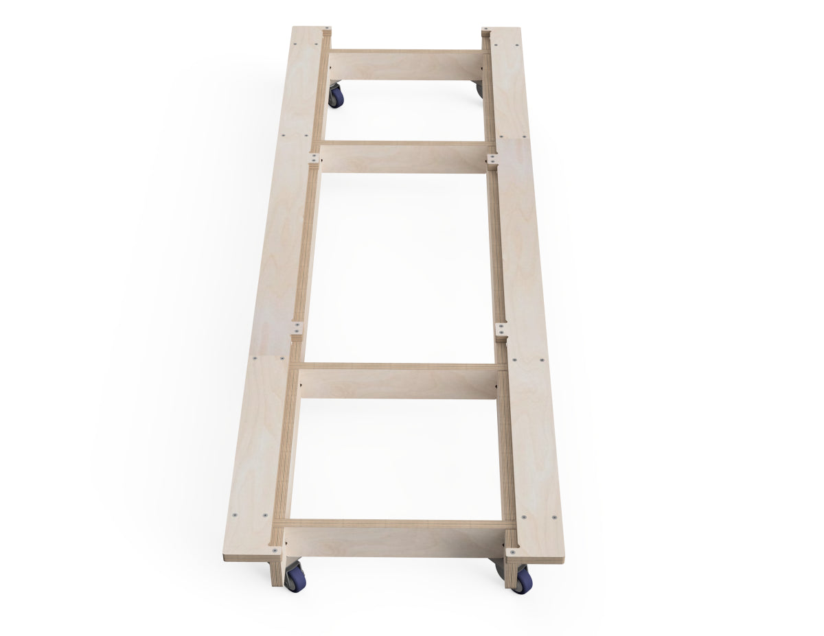 Plywood rolling base for multiple modular cabinets