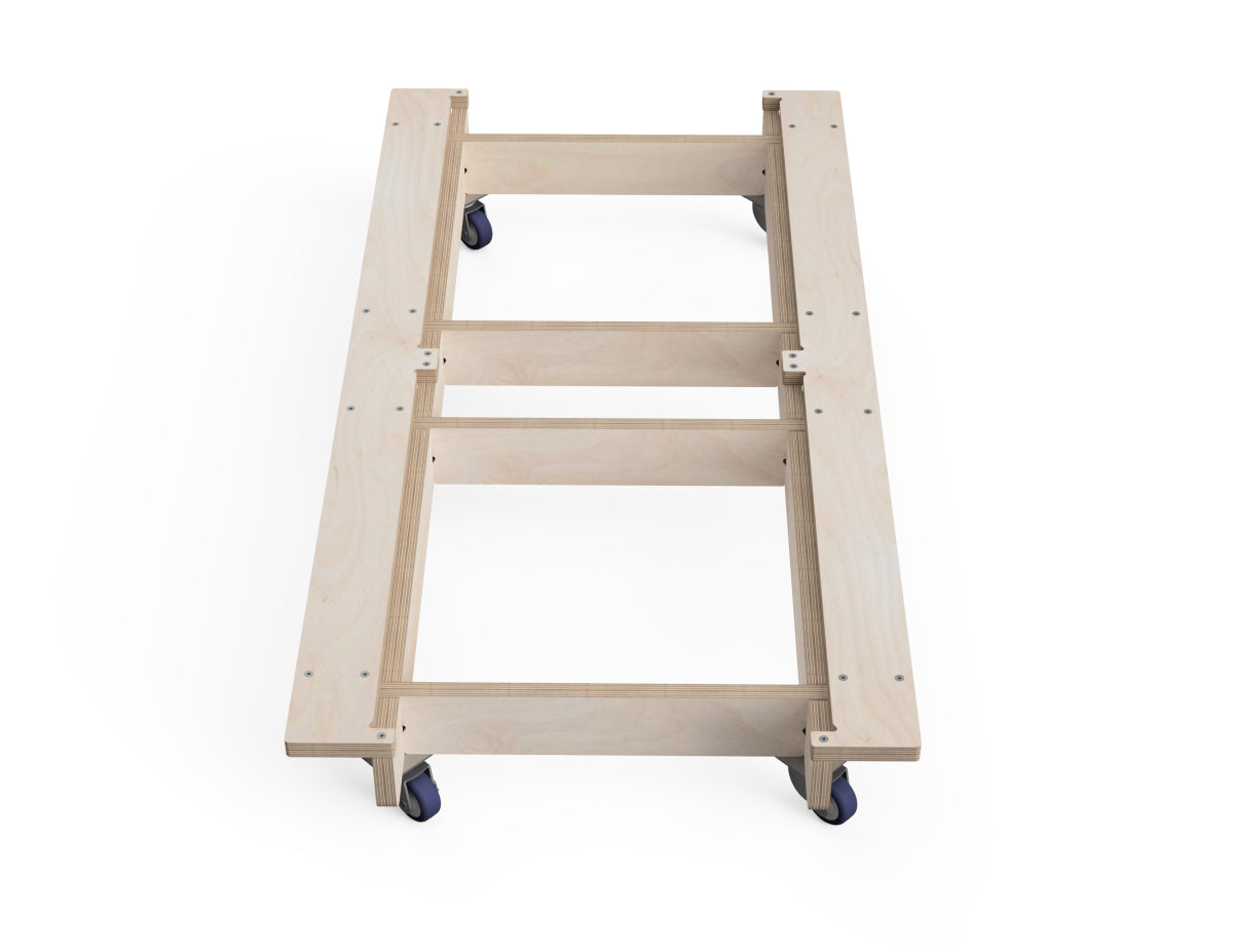 Rolling base for two modular workshop cabinets