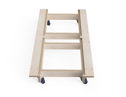 Rolling base for two modular workshop cabinets