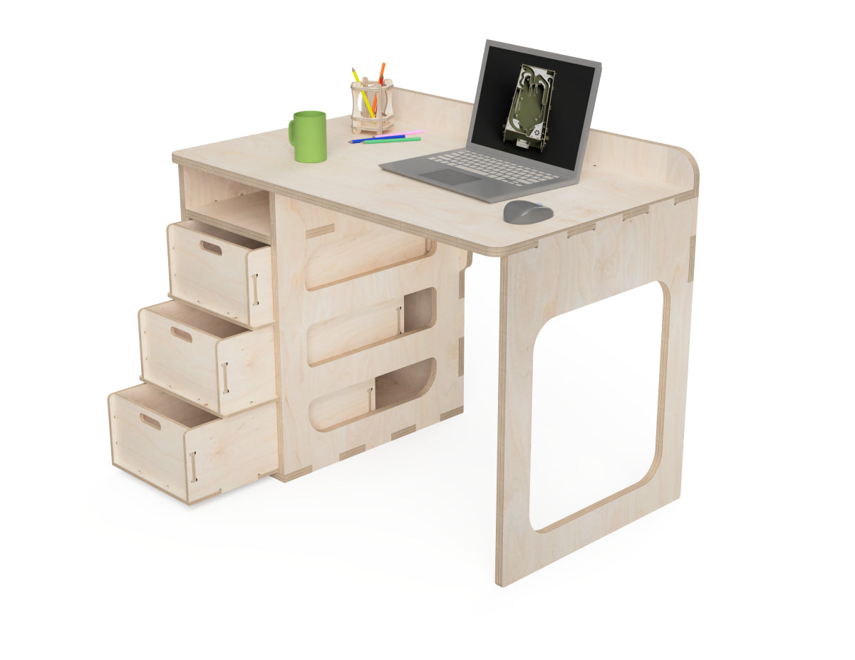 Detailed DXF drawing of office desk (with drawers) for CNC router
