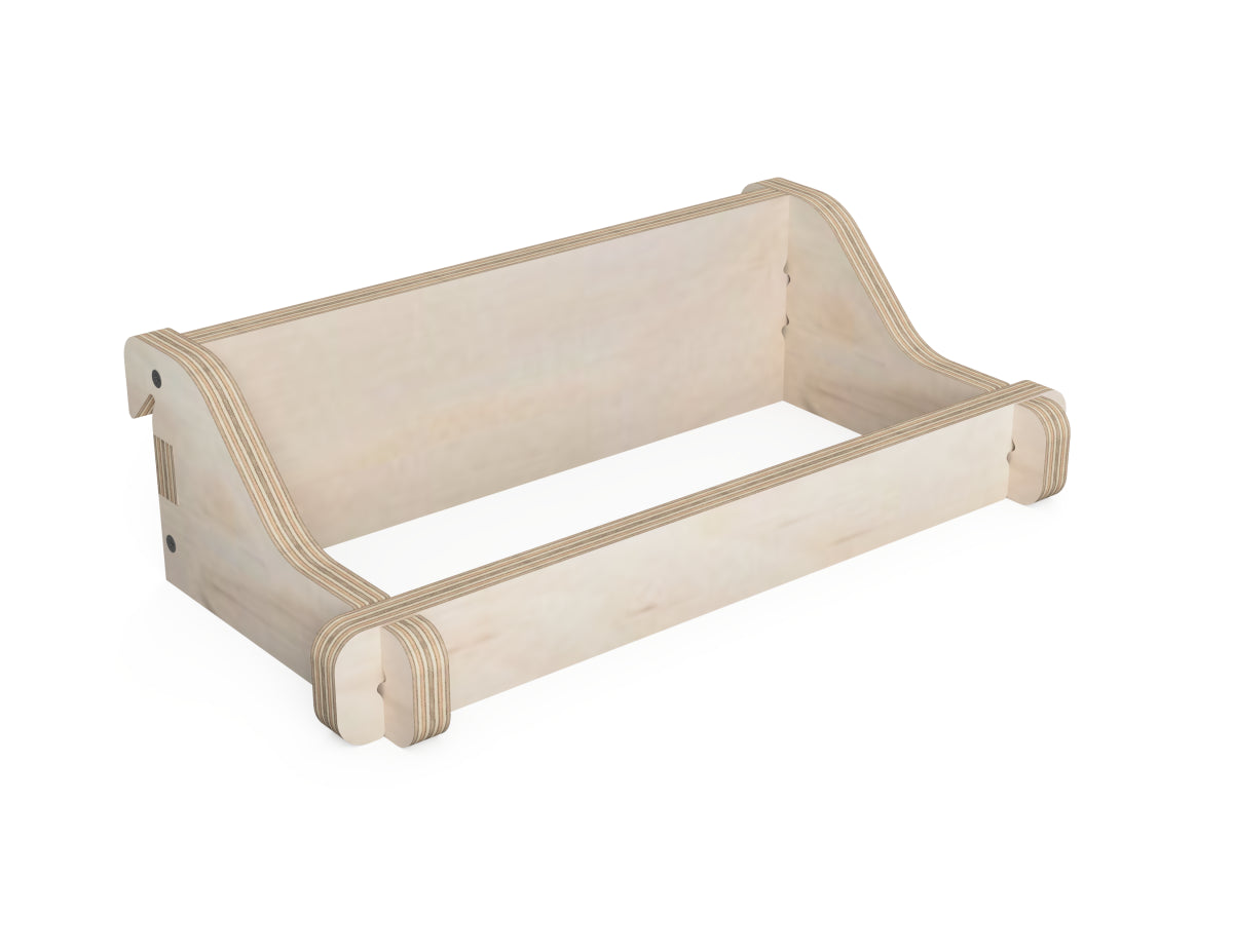 Rendered view of paper towel holder - french cleat attachment - layout from DXF file