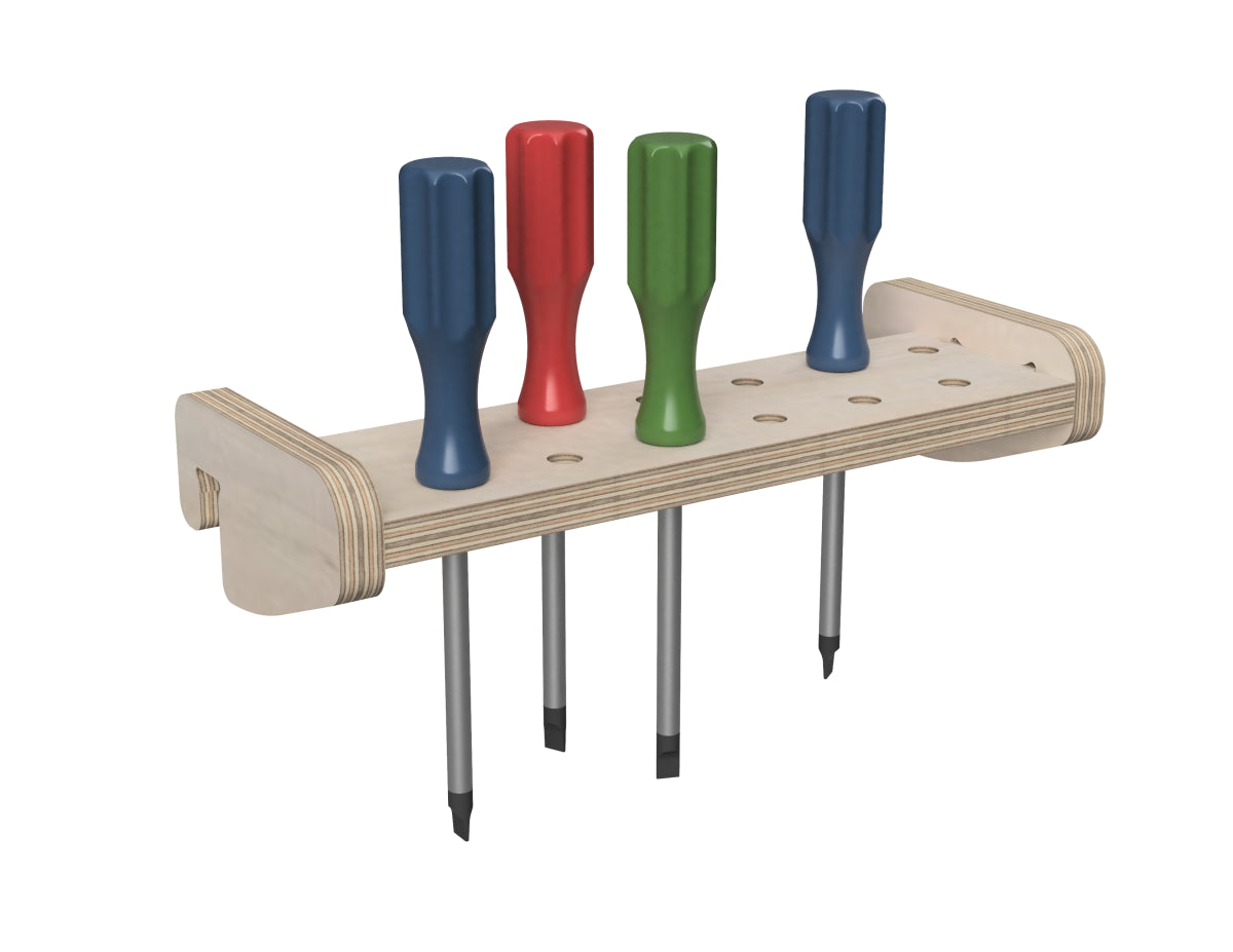 Rendered view of pegboard wall for workshop layout from DXF file