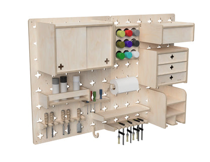 Pegboard Wall For Workshop DXF file rendered from angled view for CNC cutting